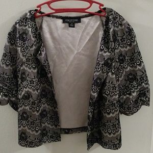 Blush silk and black lace shrug NWOT